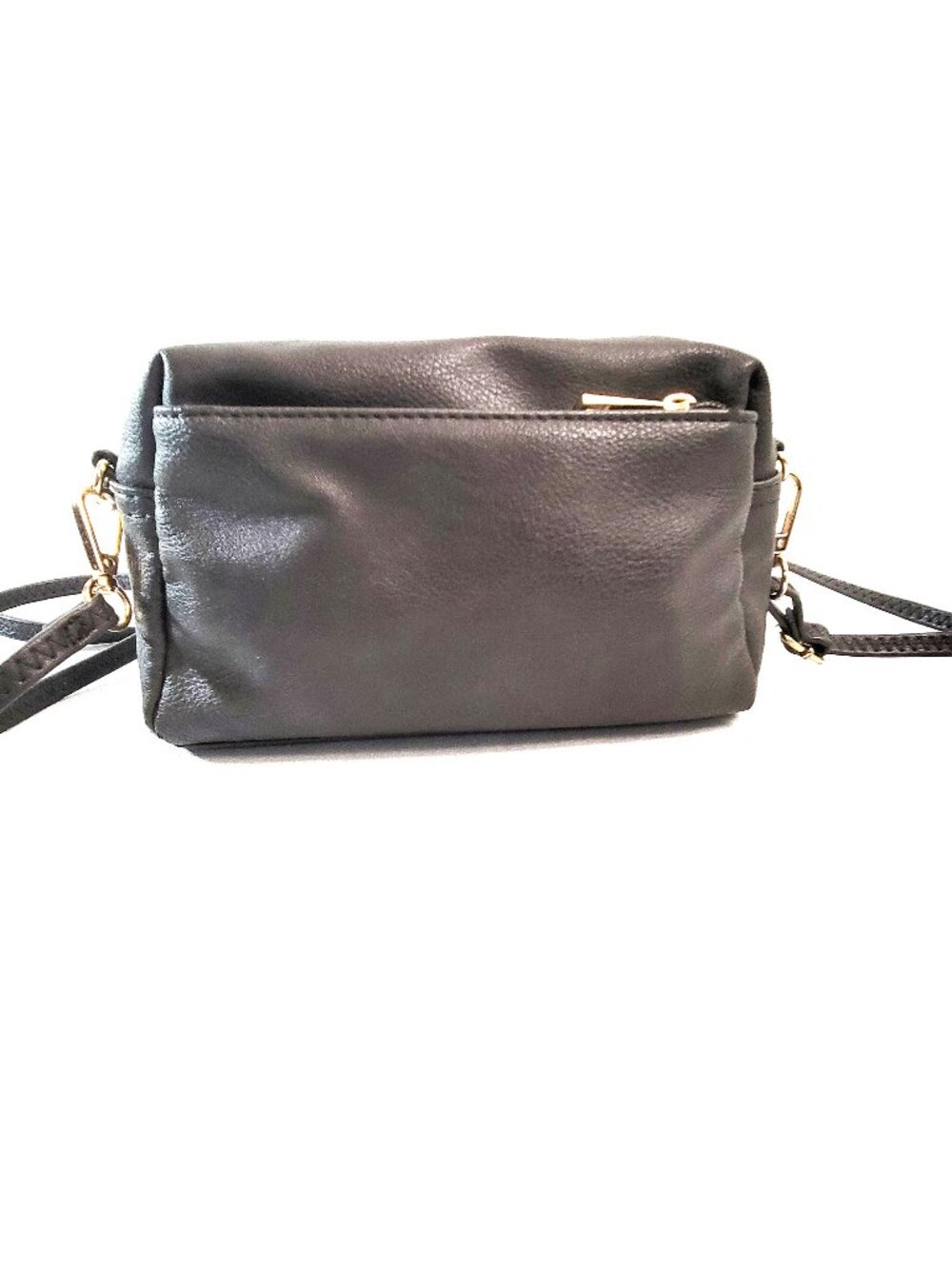 FashionPuzzle Black Faux Leather Bag - Signature Striped Lining - Multi-Pocket